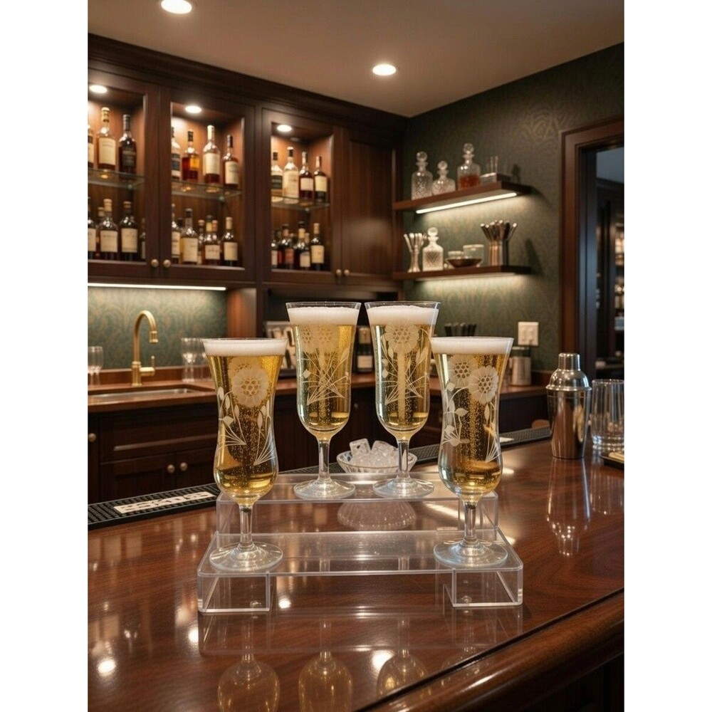 Vintage Set‎ of 4 Hand-Blown Hungarian Crystal Parfait Glasses - 6.5” Etched...